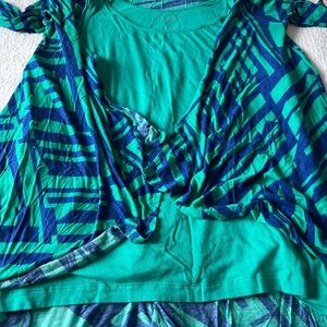 Vibrant Teal and Blue Geometric Women's Cardigan and tank top